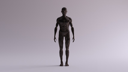 Black Iron Ecorche Muscle and Skeletal System Anatomical Model Front View 3d illustration 3d render