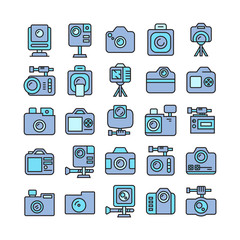 camera and video camera icons, blue theme