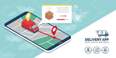 Fast delivery service app on smartphone