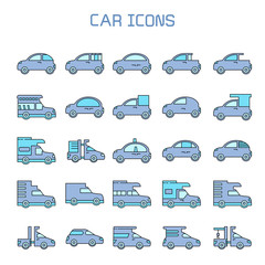 Obraz premium car, truck, camper car icons set, blue theme