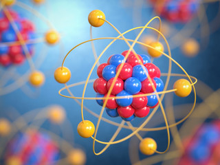 Atoms 3d rendering, protons neutrons and electrons - obrazy, fototapety, plakaty