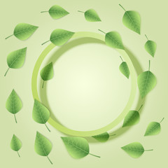 Border with green leaves in a spiral.  Vector illustration.