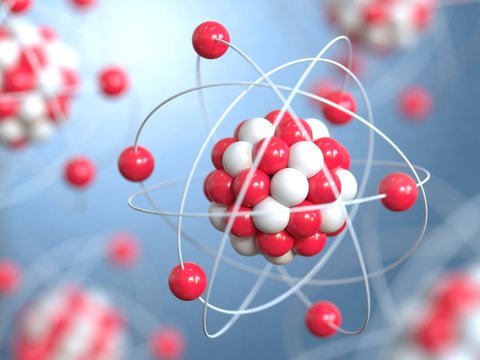 Atoms 3d rendering, protons neutrons and electrons