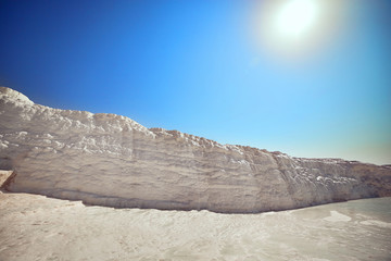 Pamukkale - natural travertine pools and terraces . Cotton castle in southwestern Turkey, popular tourist destination