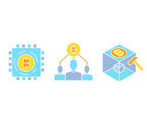 digital currency and bitcoin technology concept icons