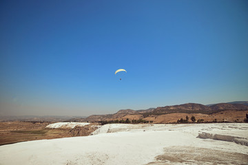 Pamukkale - natural travertine pools and terraces . Cotton castle in southwestern Turkey, popular tourist destination