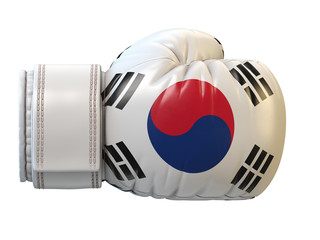 South Korea flag on boxing glove, Korean boxing 3d rendering