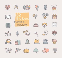 Holidays and events. Set of vector line icons