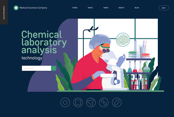 Medical tests template -chemical laboratory analysis - modern flat vector concept digital illustration of laboratory analysis -woman laboratory assistance with microscope, medical office or laboratory