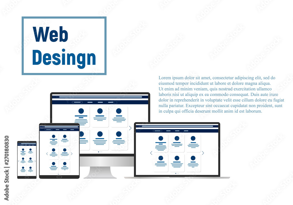 Poster web design. website template for monitor, laptop, tablet, phone. elements for mobile and web applica