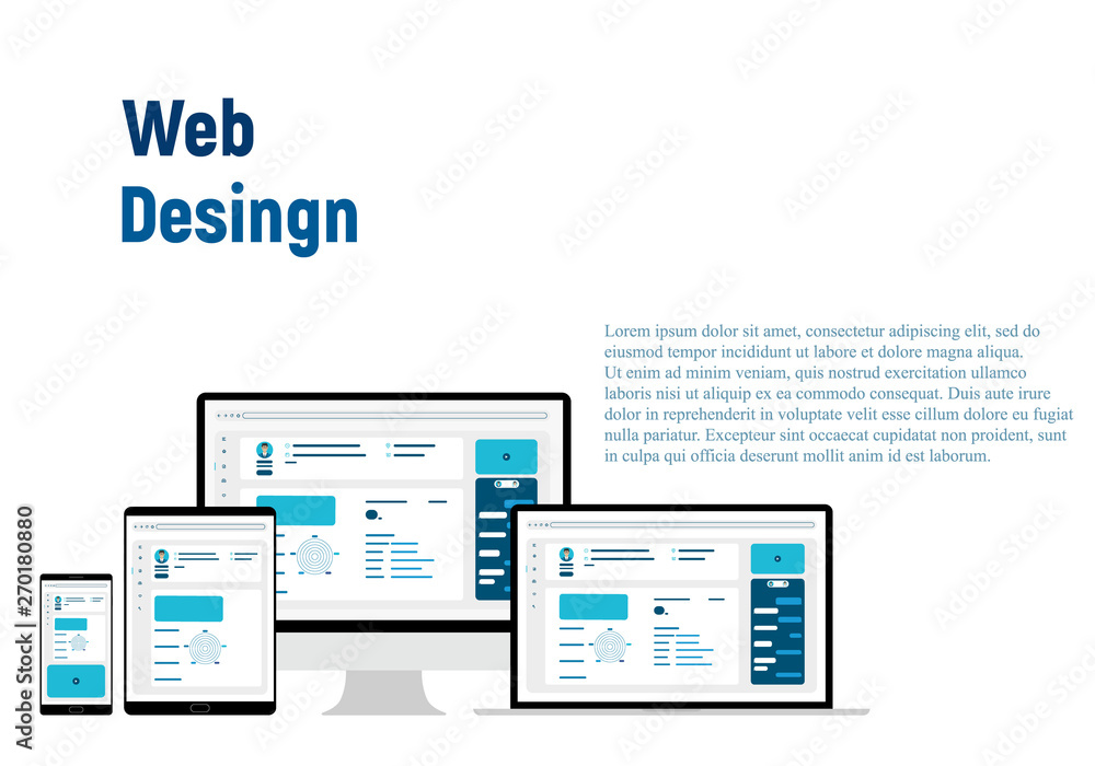 Poster web design. website template for monitor, laptop, tablet, phone. elements for mobile and web applica