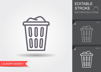 Laundry basket with dirty clothes outline icon.