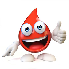 Blood droplet mascote with smiling face 3d rendering