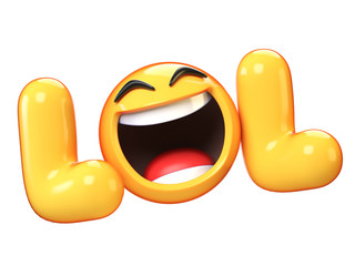 LoL Emoji isolated on white background, laughing face emoticon 3d rendering