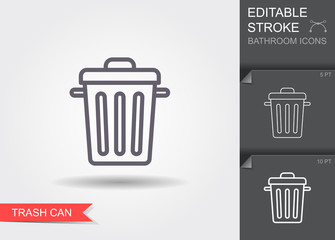 Garbage can. Line icon with editable stroke with shadow