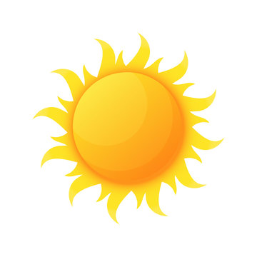 Sun illuminating warmth and heat vector, isolated sunburst, solar planet floating, isolated icon in flat style. Sunlight and fine weather beam and sunburst