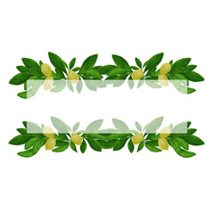 Watercolor frame in retro style. Bright vintage border with lemons and green leaves isolated on a white backdrop