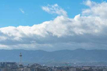 Kyoto city skyline with Kyoto Tower in the morning