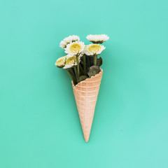 Bouquet of flowers in ice cream cone