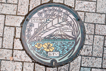 drain cover with fuji mountain design