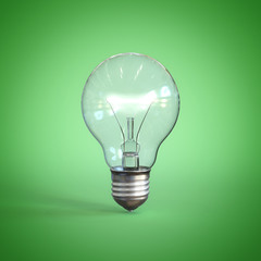 Light bulb on green background 3d rendering