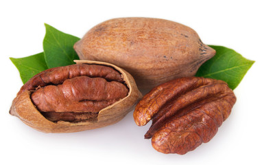 Pecan nut on white background