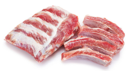 Raw pork ribs on white background - 270183496