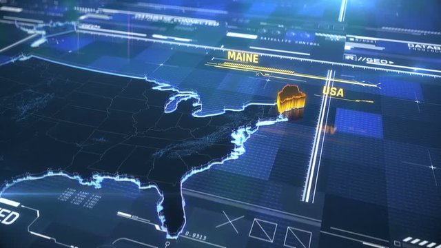 Maine US state border 3D modern map with a name, region outline