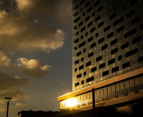 Sunset gold building