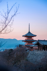 red pagoda in twilight at Kiyomizu dera,Japan