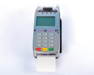 Contactless POS Payment GPRS Terminal with Credit Card, isolated on white