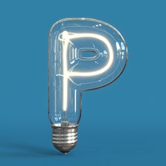 Light bulb 3d font 3d rendering letter P - obrazy, fototapety, plakaty