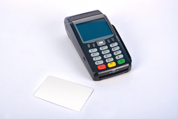Contactless POS Payment GPRS Terminal with Credit Card, isolated on white