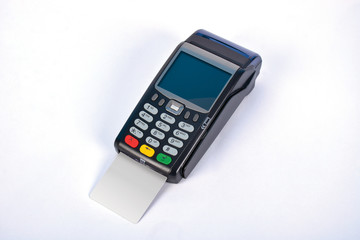 Contactless POS Payment GPRS Terminal with Credit Card, isolated on white