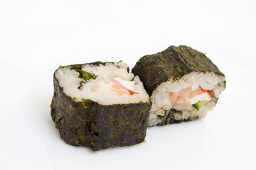 Japanese cuisine, rice sushi and fish - closeup