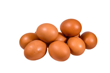 Pile of the hen eggs isolated on white background