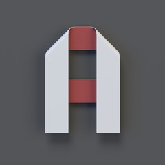 Origami paper font, folded ribbon font 3d rendering, letter A