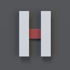 Origami paper font, folded ribbon font 3d rendering, letter H