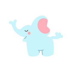 Isolated blue elephant in doodle style.
