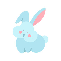 Isolated blue rabbit in doodle style.
