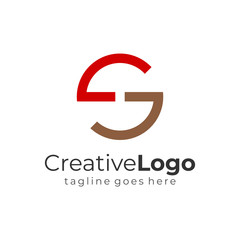 Red Brown Abstract Circular Initial Letter G and S Business Logo Flat Vector Design