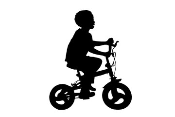 Silhouette  boy   and bike relaxing on white background