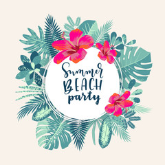 Summer Beach Party tropical jungle design flyer template © babayuka