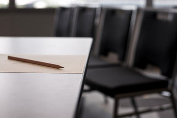 Pencil on table shallow depth