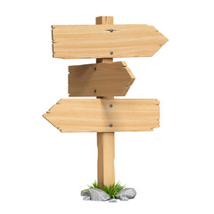 Signpost, signboard, guidepost, wooden road sign 3d rendering
