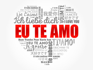 Eu Te Amo (I Love You in Portuguese) love heart word cloud in different languages of the world