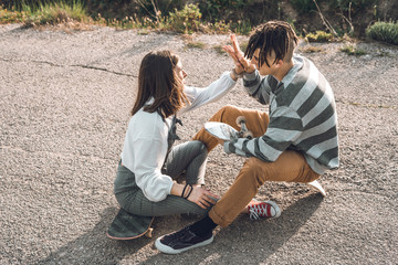 Young people skateboarding and having fun