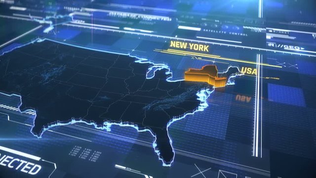 New York US state border 3D modern map with a name, region outline