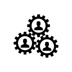 Human resourse managment icon. Gears showing teamwork, cooperation, managment. Simple icon. Vector illustration for design, web, infographic.