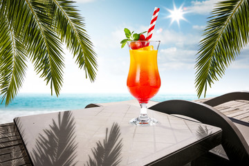 Table background of free space for your decoration and summer beach landscape 